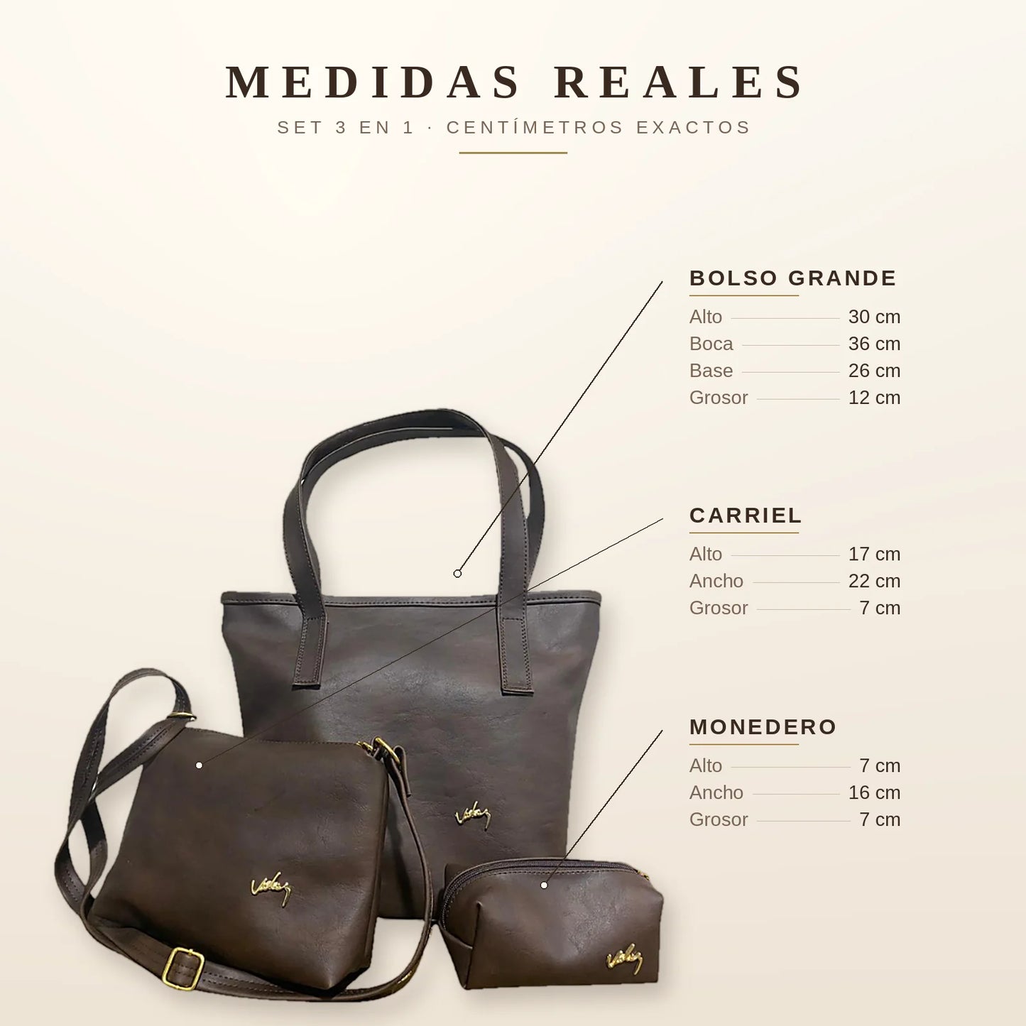 Set Vélez® 3 en 1 — Bolso + Carriel + Monedero de Regalo