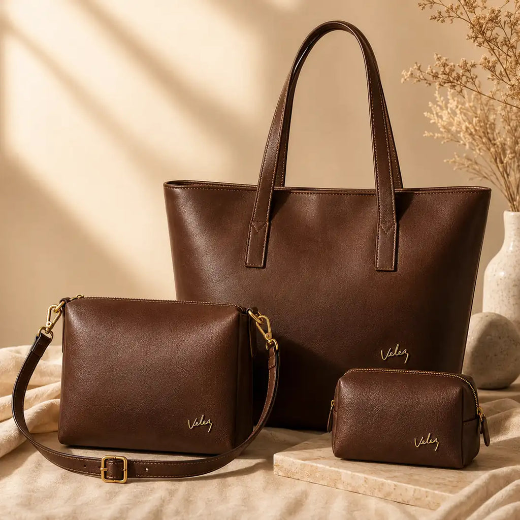Set de bolsos Vélez 3 en 1 para mujer - bolso, carriel y monedero en cuero vegano